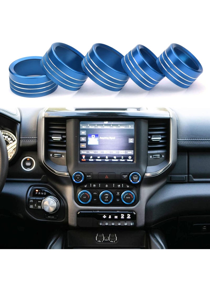 Bentolin for 2019 2020 2021 Dodge Ram Accessories A/C Climate Control Center Console Switch Knob Covers Radio Volume Tune AUTO Button Trim Ring,Blue 5Pcs  - Image 1