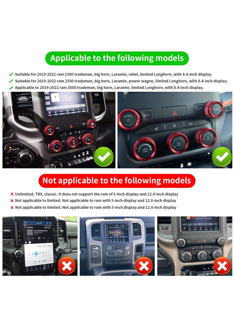 Bentolin for 2019 2020 2021 Dodge Ram Accessories A/C Climate Control Center Console Switch Knob Covers Radio Volume Tune AUTO Button Trim Ring,Blue 5Pcs  - Image 2