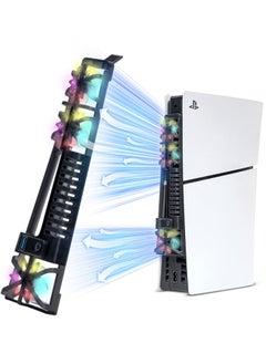 Chabeia PS5 Slim Cooling Fans, Cooling Fan for Sony PlayStation 5 Slim Disc Edition/Digital Edition with RGB Lighting and USB 3.0 Port  - Image 1