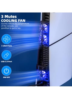 Chabeia PS5 Slim Cooling Fans, Cooling Fan for Sony PlayStation 5 Slim Disc Edition/Digital Edition with RGB Lighting and USB 3.0 Port  - Image 3
