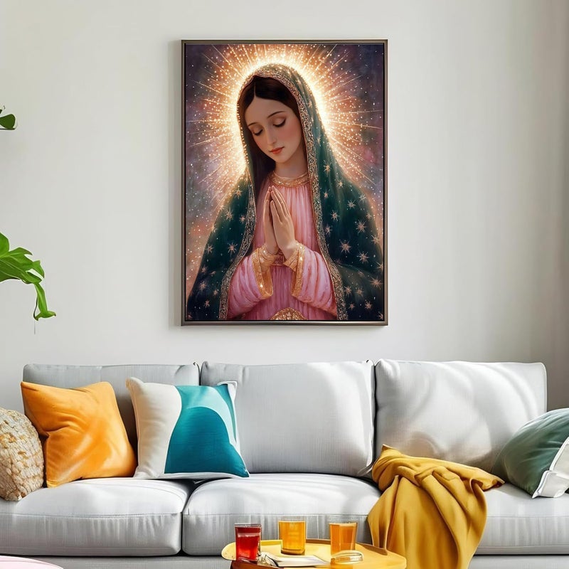 ckdiluy Virgin Mary Diamond Art Kits for Adults Beginners, 5D DIY Religion Diamond Painting Kits, Full Round Drill Diamonds Dots Gem Art Crystal, Home Wall Decor 12X16 Inch - Image 5