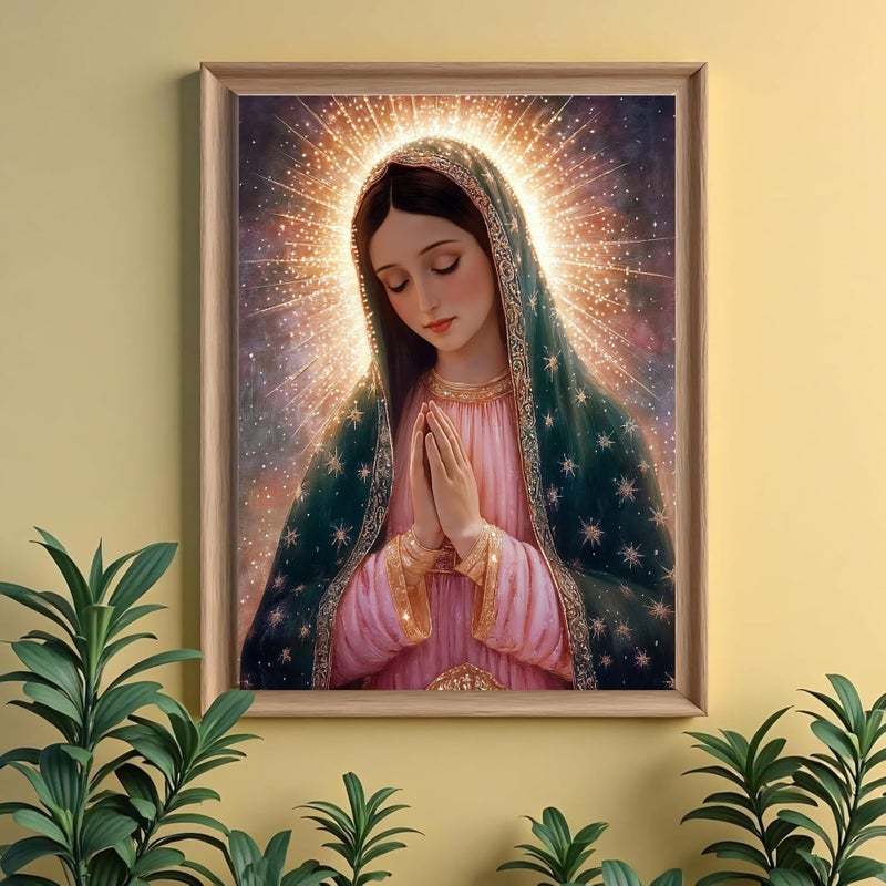 ckdiluy Virgin Mary Diamond Art Kits for Adults Beginners, 5D DIY Religion Diamond Painting Kits, Full Round Drill Diamonds Dots Gem Art Crystal, Home Wall Decor 12X16 Inch - Image 3