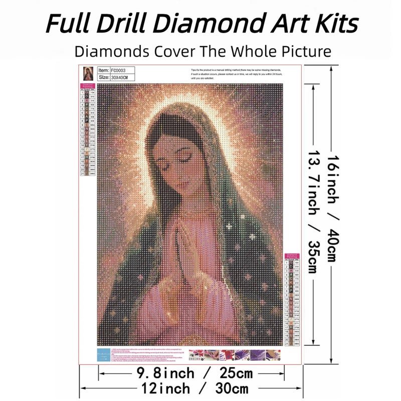 ckdiluy Virgin Mary Diamond Art Kits for Adults Beginners, 5D DIY Religion Diamond Painting Kits, Full Round Drill Diamonds Dots Gem Art Crystal, Home Wall Decor 12X16 Inch - Image 2