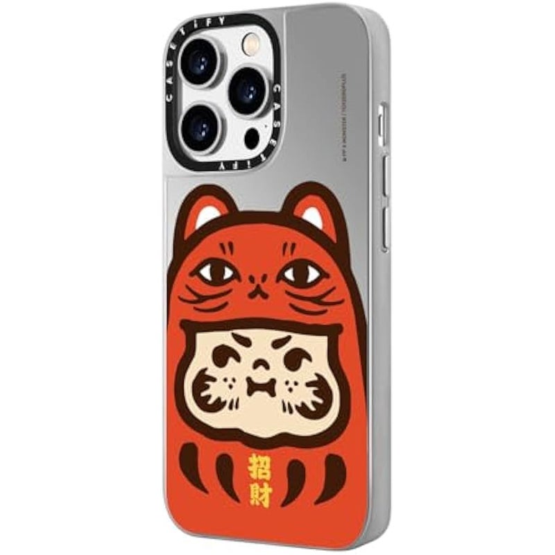 Casetify Mirror Case for iPhone 14 Pro Compatible with Magsafe - PP Baby Lucky Cat Daruma Red - Silver on Silver - Image 5