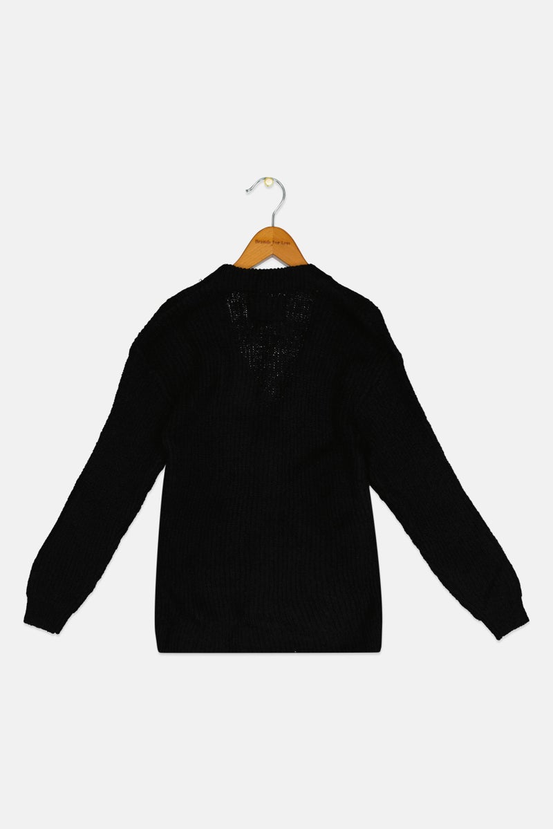 Overkids Kids Girl Knitted Long Sleeve Cardigan, Black  - Image 2