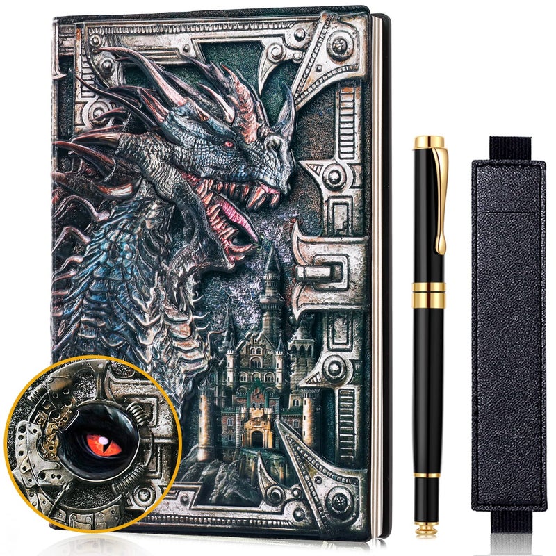 Feidiao Vintage Dragon Embossed Leather Notebook DND Notebook Travel Journal with Ballpoint Pen and Pen Sleeve.Antique Handmade A5 Journal,Hardcover Liner,Writing Notebook Gift for Men&Women(Colorful) - Image 1