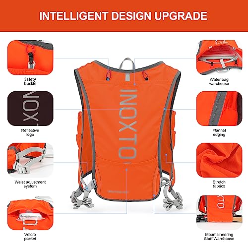INOXTO Running Hydration Vest Backpack,Lightweight Insulated Pack with 1.5L Water Bladder Bag Daypack for Hiking Trail Running Cycling Race Marathon for Women Men (588orange) - Image 4