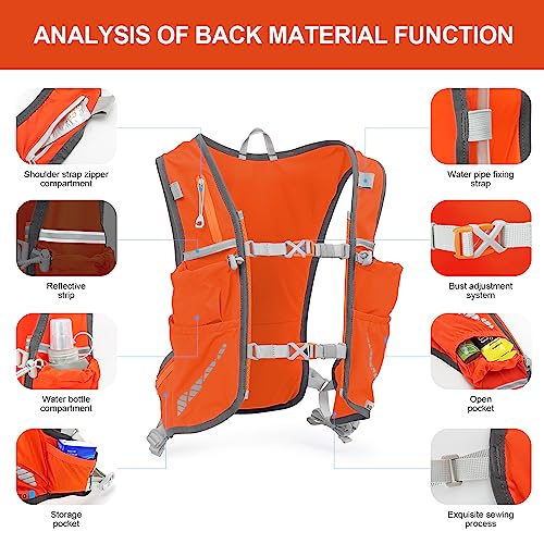 INOXTO Running Hydration Vest Backpack,Lightweight Insulated Pack with 1.5L Water Bladder Bag Daypack for Hiking Trail Running Cycling Race Marathon for Women Men (588orange) - Image 3