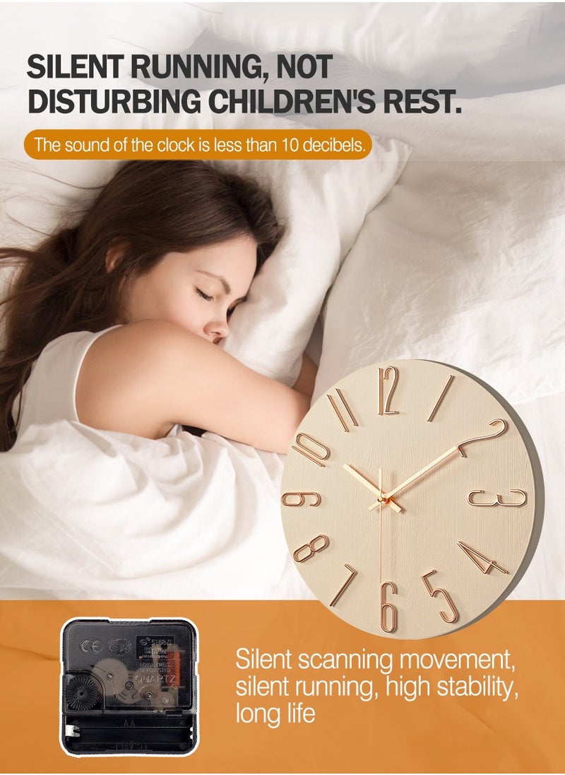 Beirui 12 Inch Silent Wall Clock, Battery Operated, Simple Faux Wood Decorative Clock for Bathroom, Office, Bedroom, Home, Kitchen, Living Room  - Image 5
