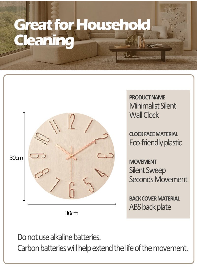 Beirui 12 Inch Silent Wall Clock, Battery Operated, Simple Faux Wood Decorative Clock for Bathroom, Office, Bedroom, Home, Kitchen, Living Room  - Image 3