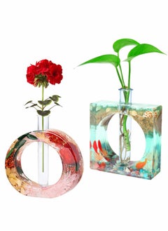 Y&D Resin Mold for Plant Propagation Station Vase Epoxy Molds with 6 Test Tubes Hydroponic Flowers Home Office Desktop Decoration Wedding Decor (2Pcs)  - Image 1