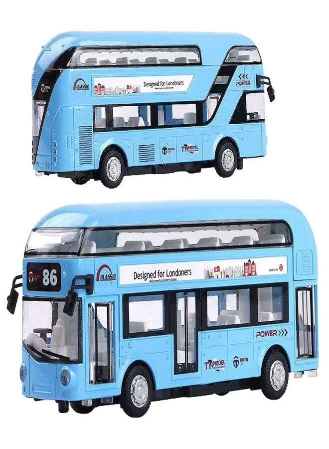 DEOXY 1:32 London Double Decker Bus Toy for Kids, with Die-Cast Alloy Model and Lights, Music Friction Powered Vehicle for 3+ Year Boy Girls Gift (Blue) - Image 1