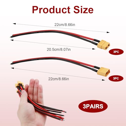 MILAKE 6 Pcs XT60 Connector Plug Cable with Plug and Socket Pigtail Leads XT 60 Connector Adapter with 12AWG 100 mm UltraFlexible Silicone Wire Suitable for RC LiPo Battery Drone Car Boat - Image 5