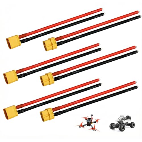 MILAKE 6 Pcs XT60 Connector Plug Cable with Plug and Socket Pigtail Leads XT 60 Connector Adapter with 12AWG 100 mm UltraFlexible Silicone Wire Suitable for RC LiPo Battery Drone Car Boat - Image 1