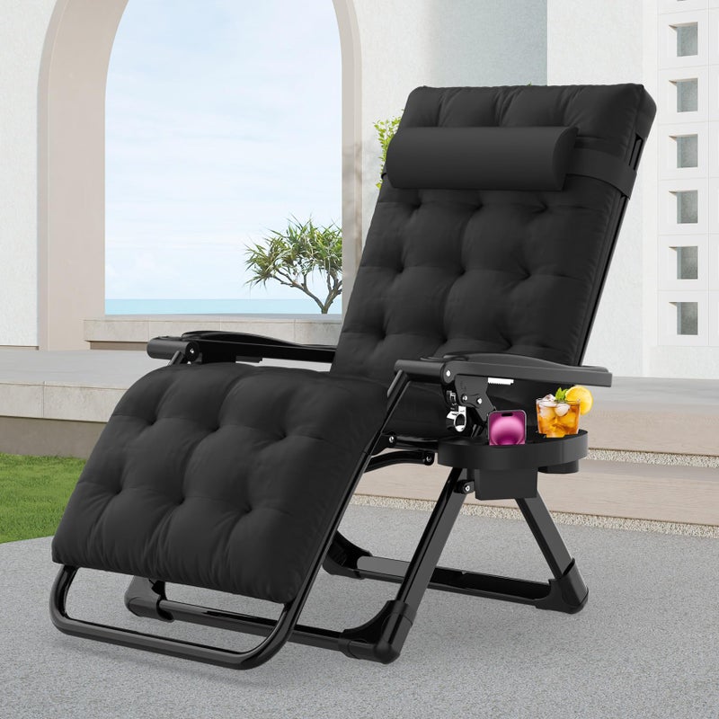 Suteck Zero Gravity Chair, Reclining Camping Lounge Chair with Aluminum Alloy Lock, Folding Patio Recliner w/Removable Pad, Adjustable Headrest and Side Tray for Outdoor Patio, Lawn, and Camping - Image 1