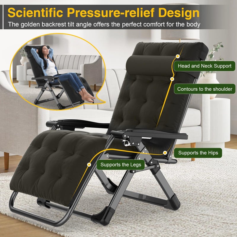 Suteck Zero Gravity Chair, Reclining Camping Lounge Chair with Aluminum Alloy Lock, Folding Patio Recliner w/Removable Pad, Adjustable Headrest and Side Tray for Outdoor Patio, Lawn, and Camping - Image 3