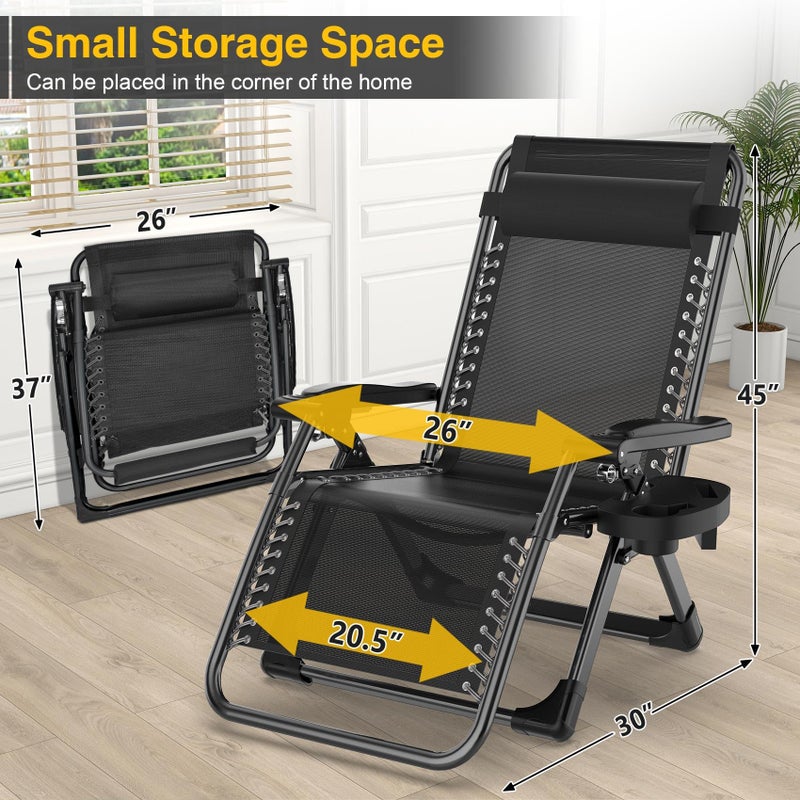 Suteck Zero Gravity Chair, Reclining Camping Lounge Chair with Aluminum Alloy Lock, Folding Patio Recliner w/Removable Pad, Adjustable Headrest and Side Tray for Outdoor Patio, Lawn, and Camping - Image 2