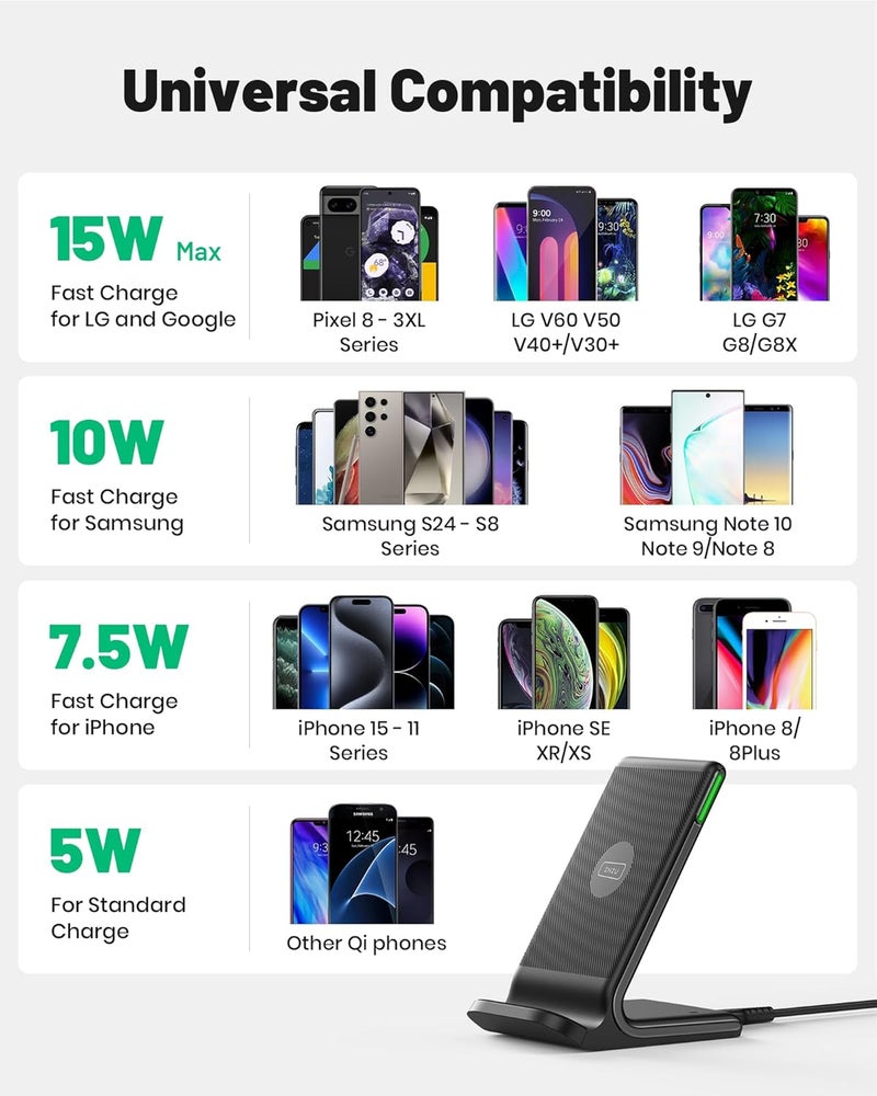 INIU Wireless Charger, [2 Pack] 15W Fast Wireless Charging Stand with Sleep-Friendly Adaptive Light Compatible with iPhone 14 13 12 11 Pro XR XS X Plus Samsung Galaxy S21 Note 20 10 etc - Image 4
