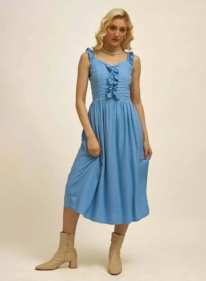 فيرجيو Virgio Women Viscose Square Neck Midi Length Solid Sleeveless Dress