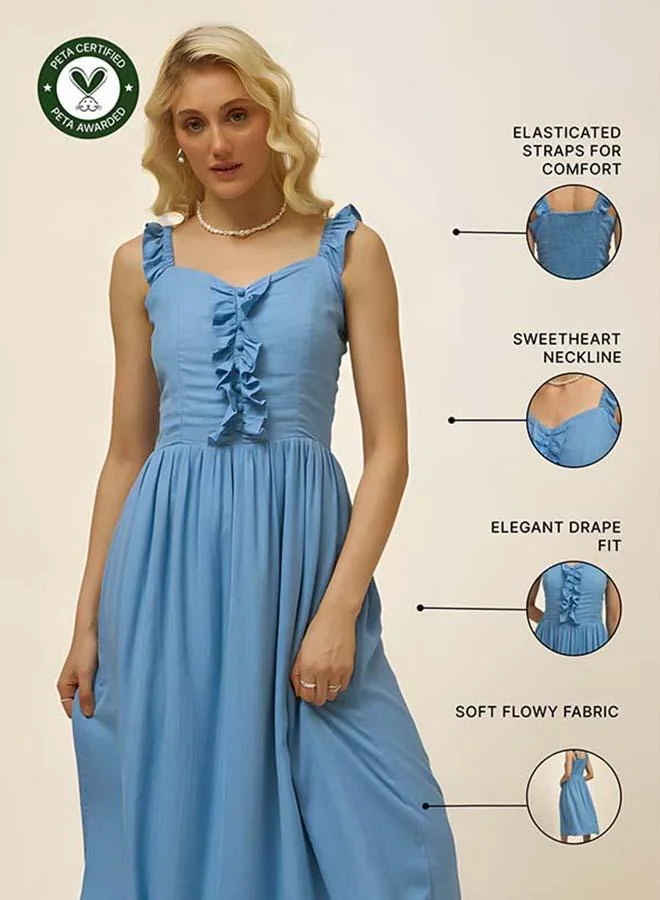 فيرجيو Virgio Women Viscose Square Neck Midi Length Solid Sleeveless Dress