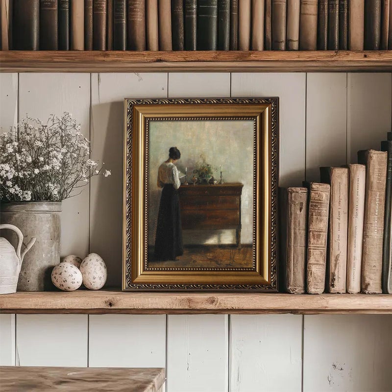 uniro Vintage Gold Framed Wall Art, Vintage Woman Portrait Canvas Art Prints Painting, Antique 19th Century Woman Reading Poster, Moody Dark Academia Aesthetic Artwork for Bedroom, Gallary, Living Room, Office,Bathroom, Desktop Decor - 9x12Inch - Image 5