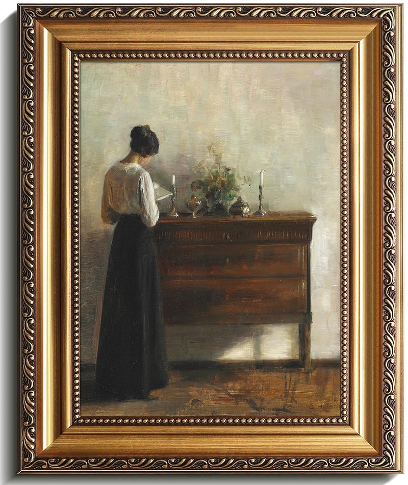 uniro Vintage Gold Framed Wall Art, Vintage Woman Portrait Canvas Art Prints Painting, Antique 19th Century Woman Reading Poster, Moody Dark Academia Aesthetic Artwork for Bedroom, Gallary, Living Room, Office,Bathroom, Desktop Decor - 9x12Inch - Image 1