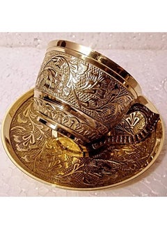 QUESERA Brassvilla Beautifully Flower Design Brass Tea Cup with Saucer Set  - Image 3