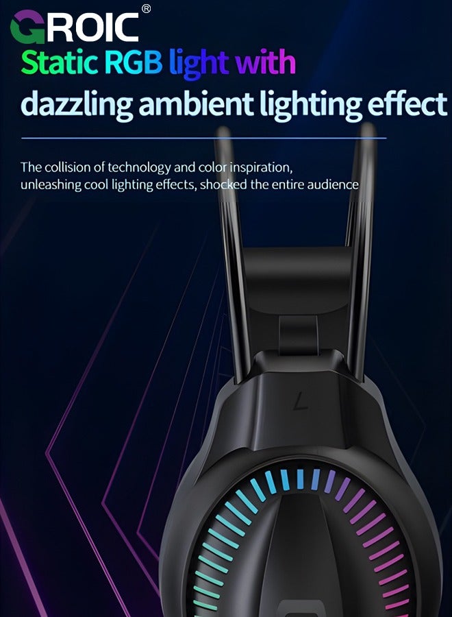 GROIC Black Gaming Over Ear Headphone, Suspension Headband, 50Mm Neodymium Drivers, Padded Headband, Lightweight & Comfortable, RGB Lights, Flexible Mic  - Image 2