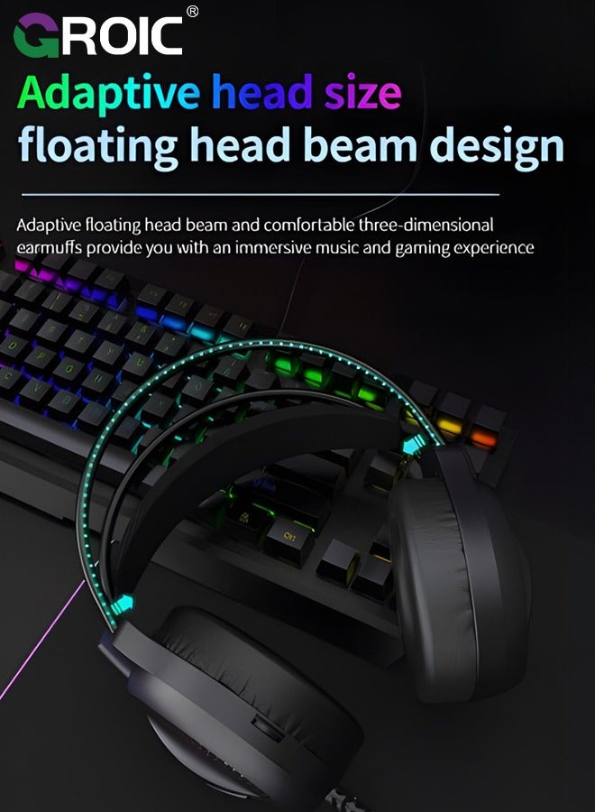 GROIC Black Gaming Over Ear Headphone, Suspension Headband, 50Mm Neodymium Drivers, Padded Headband, Lightweight & Comfortable, RGB Lights, Flexible Mic  - Image 5
