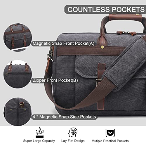 SOAEON Duffle Bag for Men Waterproof Genuine Leather Canvas Travel Duffel Bags for Women Overnight Weekender Bag for Traveling, Black - Image 5