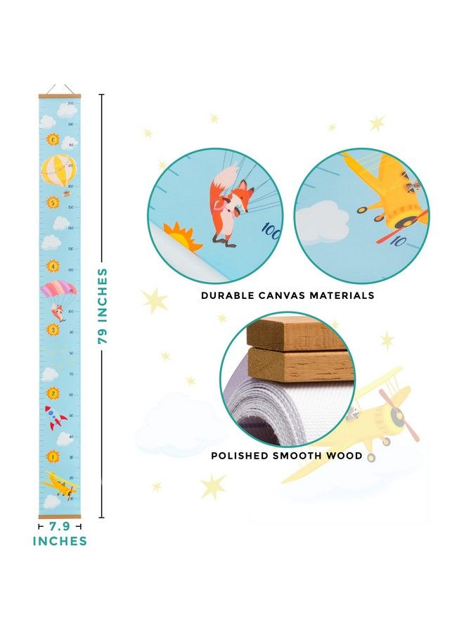RubyRoo Baby Growth Chart Growth Chart For Kids Nursery Or Toddler Room Wall Decor For Boy Removable Roll Up Canvas Children Height Measure Chart With Wood Frame 7.9" X 79" Adventure Theme - Image 3