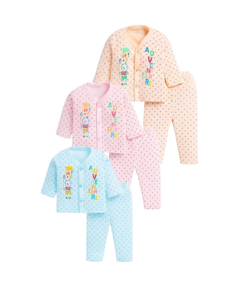 BONUM Unisex-Child Cotton Printed Button Shirt with Pyjama Pant Set of 3 Full Sleeves New Born Clothes, Multicolour - Image 1