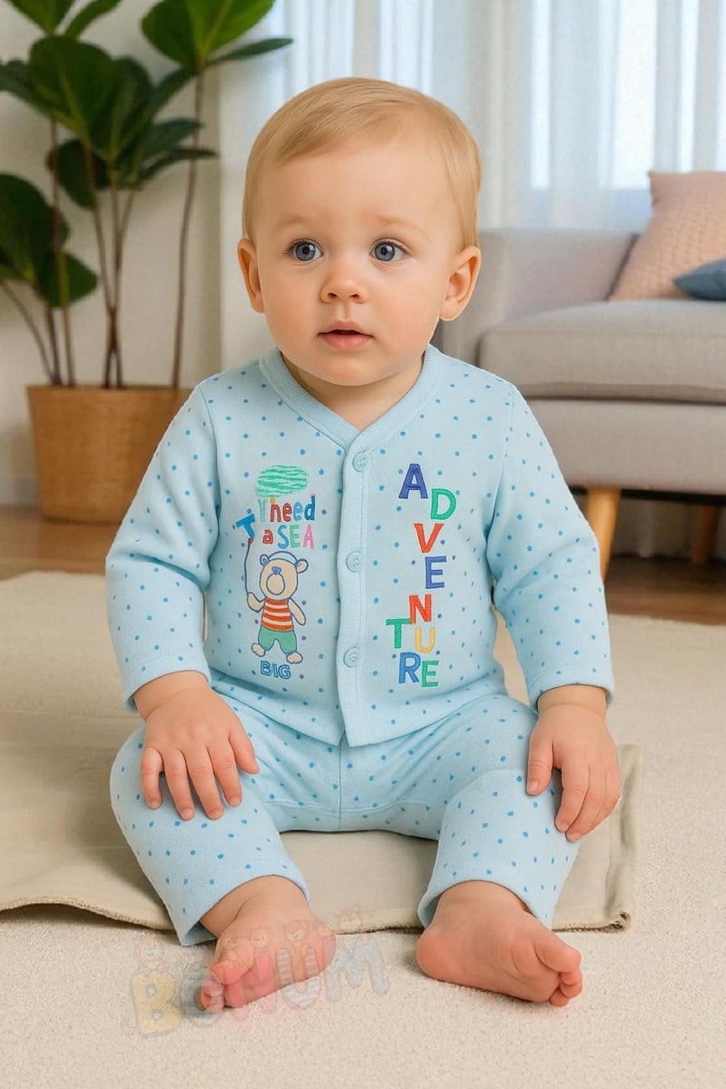 BONUM Unisex-Child Cotton Printed Button Shirt with Pyjama Pant Set of 3 Full Sleeves New Born Clothes, Multicolour - Image 2