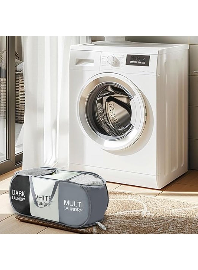 3-Section Foldable Hamper for Laundry, Collapsible Laundry Baskets with Easy Carry Handles, Space-Saving Clothes Pop Up Hamper with Dark/Light/Color Sorting Labels for Home, Travel, Dorm 80*36*36cm - Image 5