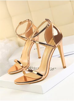 BIGTREE 11cm European And American Fashion Summer High Heels With Hollowed Out Cross Straps Gold  - Image 1