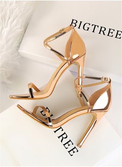 BIGTREE 11cm European And American Fashion Summer High Heels With Hollowed Out Cross Straps Gold  - Image 2