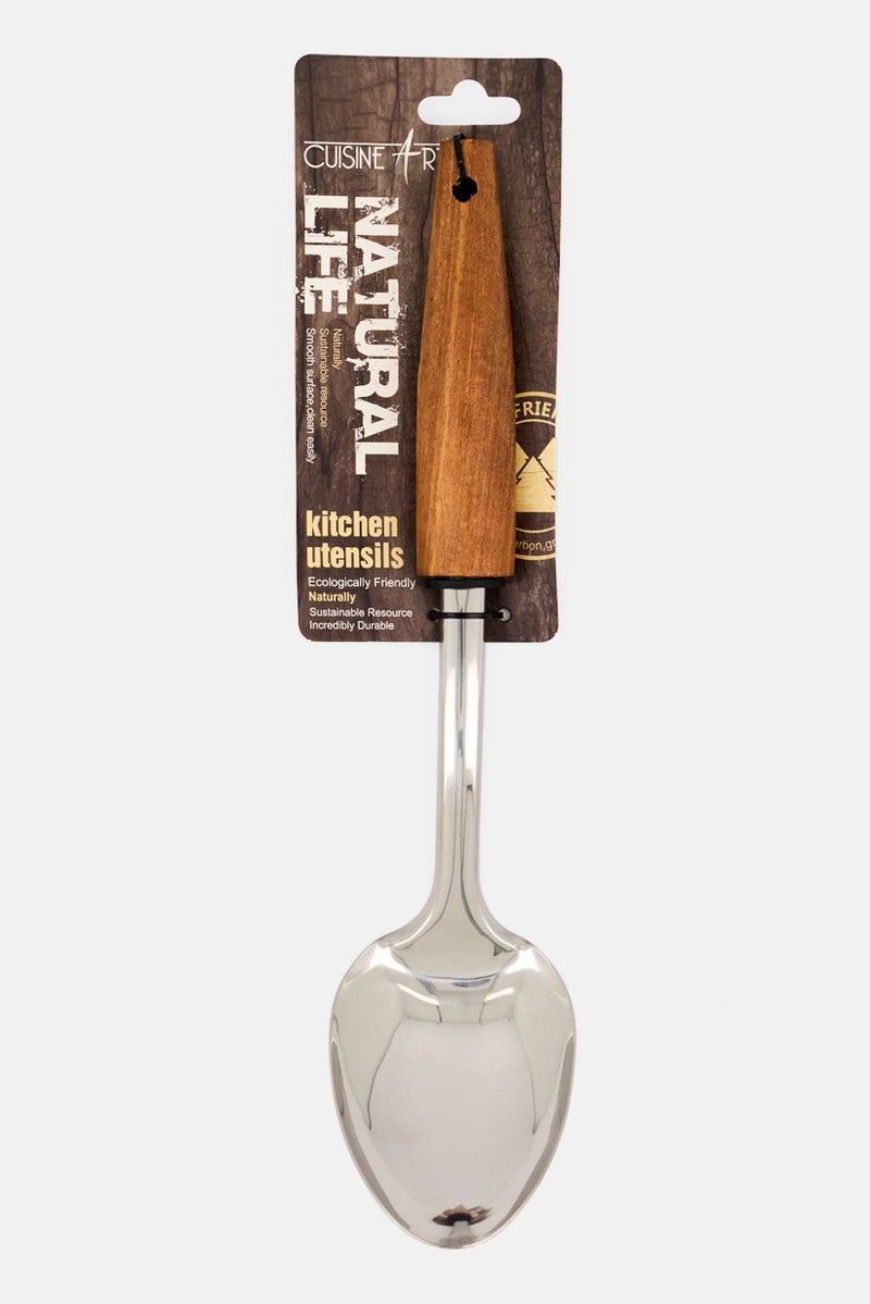 Cuisine Art Wooden Handle Serving Spoon, Silver - Image 1