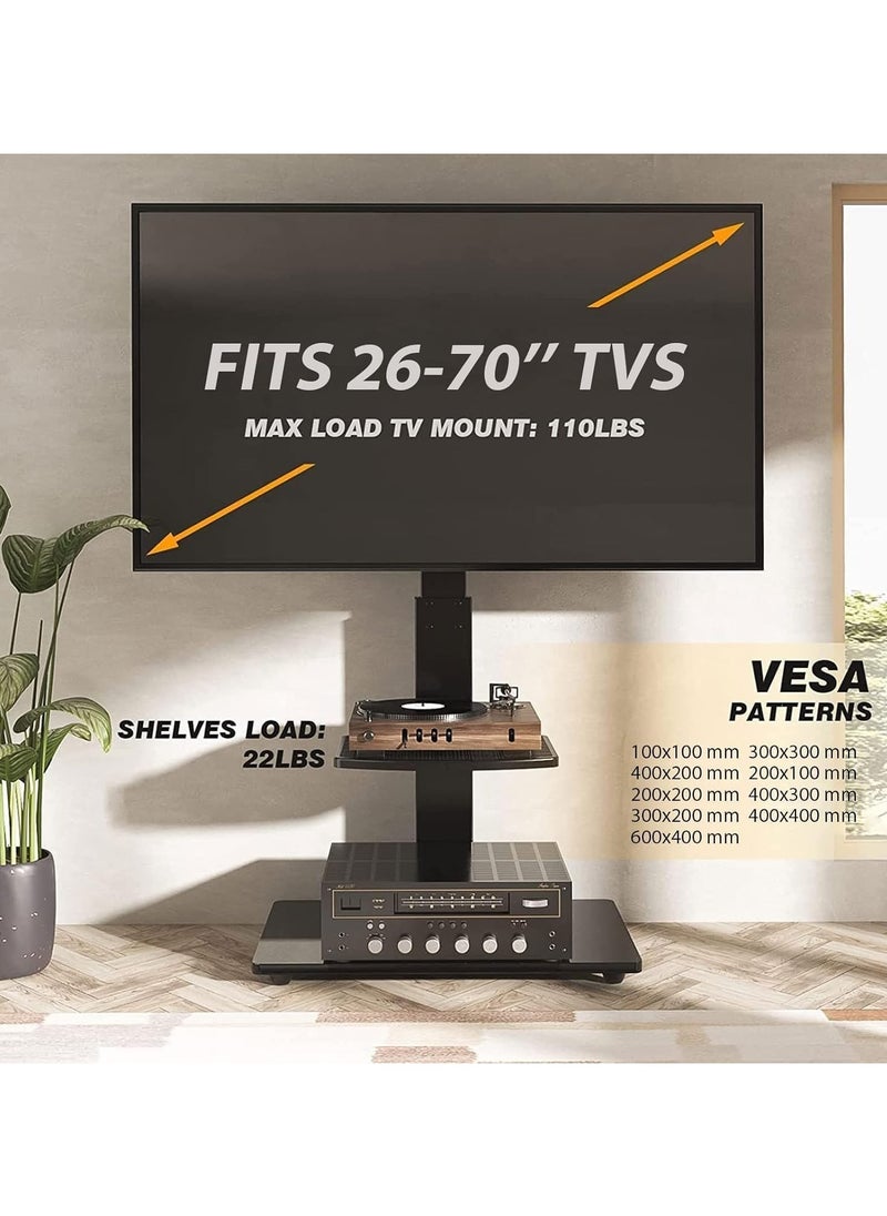 NOAEOU Movable TV Stand with Wheels, Mobile TV Floor Stand, Load 50KG, Suitable 26-70 Inch Screen TV Stands,Swivel & Height Adjustable,for Family Living Room Bedroom Meeting (Black)  - Image 3