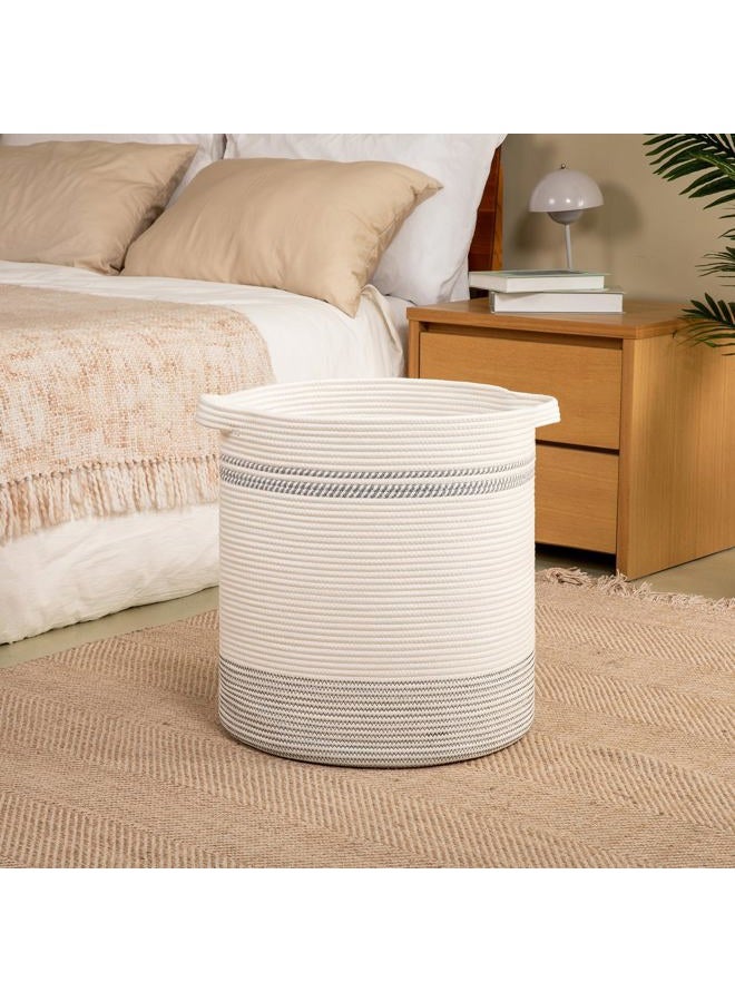 OIAHOMY 80L Laundry Basket, Laundry Hamper, Cotton Rope Storage Basket with Handles, Decorative Woven Basket for Living Room,Storage Baskets for Clothes, Blankets, and Toys -20"×18"-White&Black - Image 2