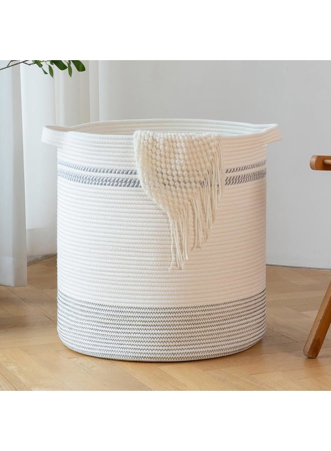 OIAHOMY 80L Laundry Basket, Laundry Hamper, Cotton Rope Storage Basket with Handles, Decorative Woven Basket for Living Room,Storage Baskets for Clothes, Blankets, and Toys -20"×18"-White&Black - Image 1