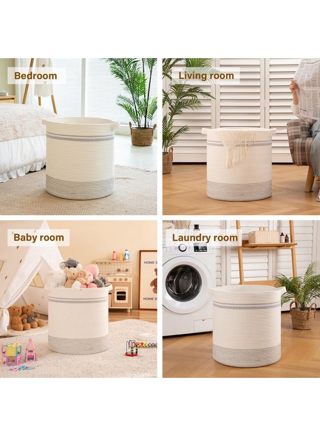OIAHOMY 80L Laundry Basket, Laundry Hamper, Cotton Rope Storage Basket with Handles, Decorative Woven Basket for Living Room,Storage Baskets for Clothes, Blankets, and Toys -20"×18"-White&Black - Image 5