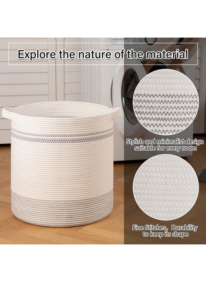 OIAHOMY 80L Laundry Basket, Laundry Hamper, Cotton Rope Storage Basket with Handles, Decorative Woven Basket for Living Room,Storage Baskets for Clothes, Blankets, and Toys -20"×18"-White&Black - Image 3