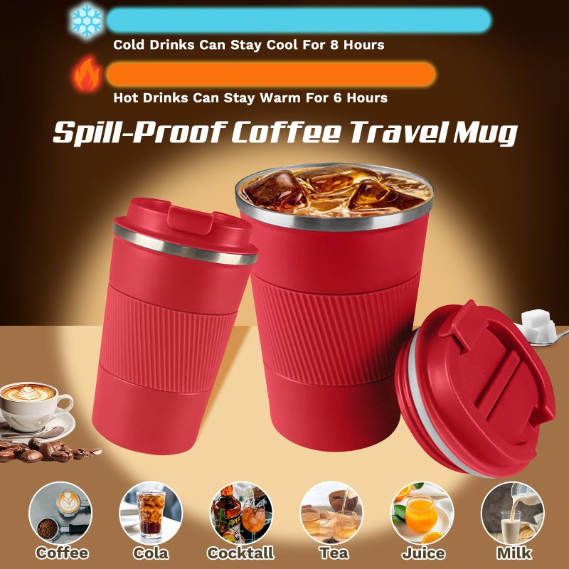 SPLMIFA Vacuum-Insulated Stainless Steel Travel Coffee Mug, Leak-Proof Reusable Coffee Cup with Lid - Keep Hot & Cold Drinks for Hours, Durable Insulated Tumbler for Men & Women(3rd-Red, 17OZ) - Image 2