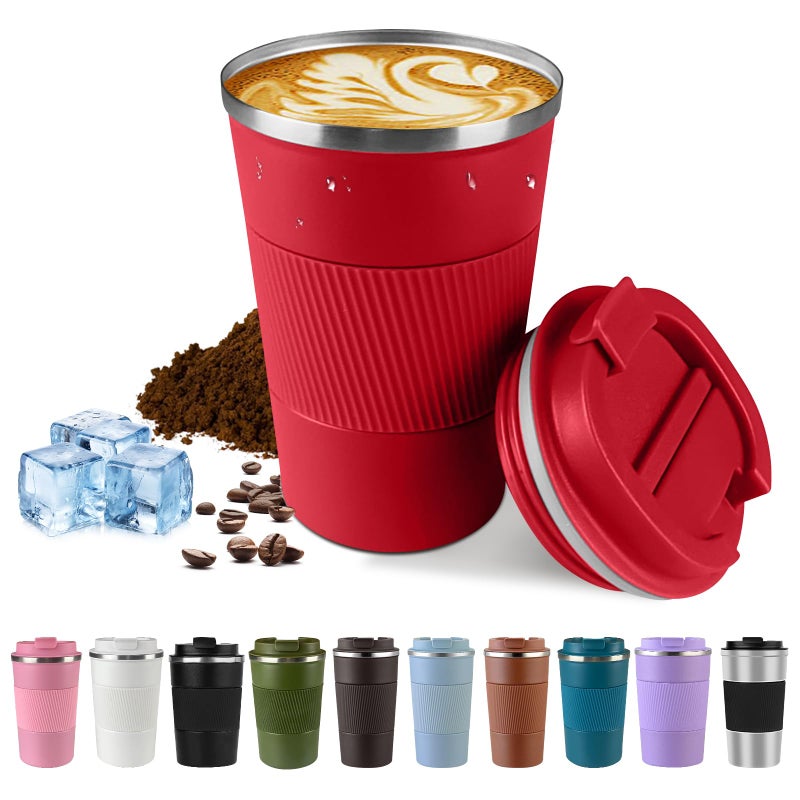 SPLMIFA Vacuum-Insulated Stainless Steel Travel Coffee Mug, Leak-Proof Reusable Coffee Cup with Lid - Keep Hot & Cold Drinks for Hours, Durable Insulated Tumbler for Men & Women(3rd-Red, 17OZ) - Image 1
