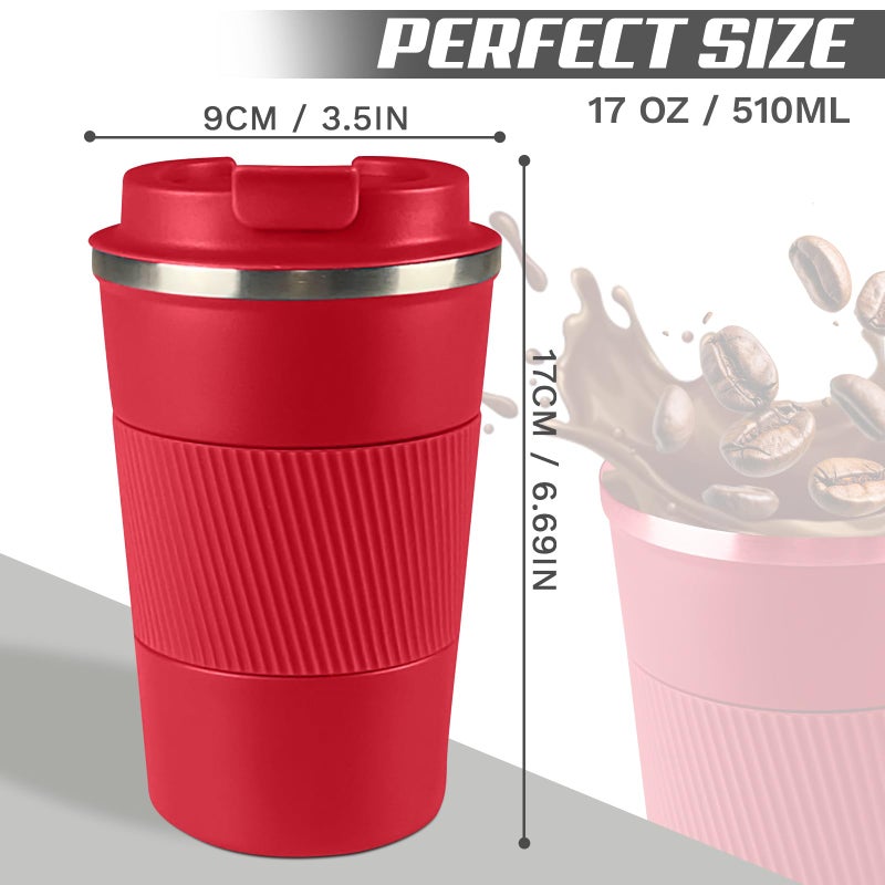 SPLMIFA Vacuum-Insulated Stainless Steel Travel Coffee Mug, Leak-Proof Reusable Coffee Cup with Lid - Keep Hot & Cold Drinks for Hours, Durable Insulated Tumbler for Men & Women(3rd-Red, 17OZ) - Image 4