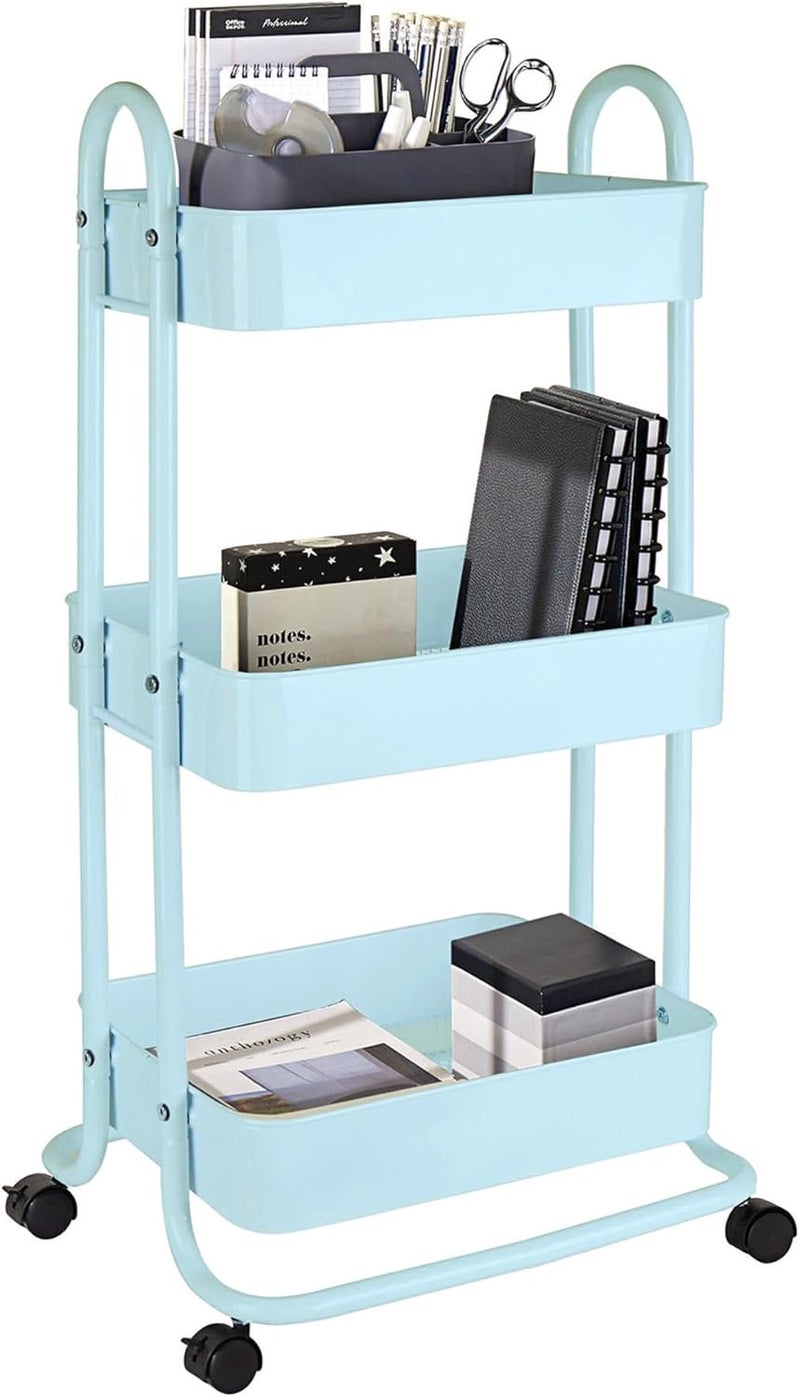 Realspace Mobile 3Tier Storage Cart 3558H x 171516W x 14516D Light Blue - Image 1