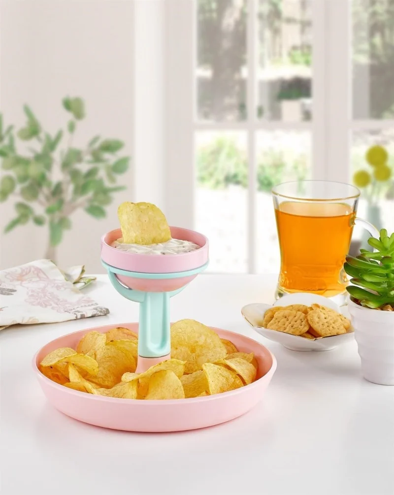 5 دي ام 2 Layer Practical Chips Snack Plate Presentation Bowl Chip Bowl with Sauce