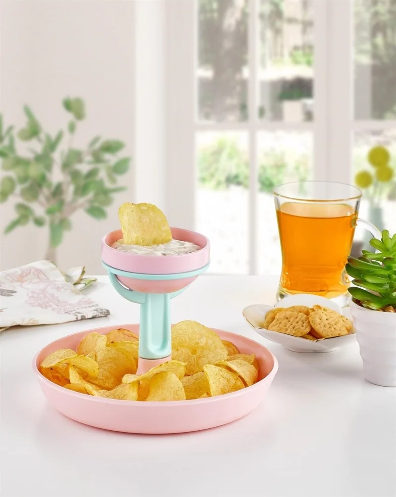 5 دي ام 2 Layer Practical Chips Snack Plate Presentation Bowl Chip Bowl with Sauce