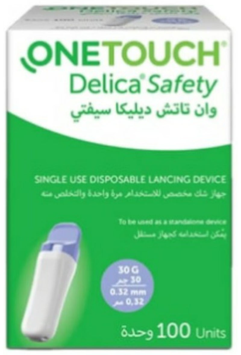 ون تاتش أبر وخز وان تاتش ديليكا سيفتي OneTouch Delica Safety مقاس 30G سمك 0.32 مم | جهاز شك طبي آمن للاستخدام مرة واحدة - عبوة 100 قطعة (جودة عالمية من LifeScan) - Image 1
