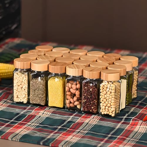 WHISKET - 100 Ml Multipurpose Spice Jars Set With Bamboo Lids | Square Spice Jars Set| Moisture-Resistant Masala, Herbs & Seasonings Storage Containers. (PACK OF 20) - Image 2